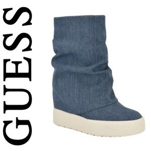 NEW GuessGUINNA FOLD OVER SLOUCHY SILHOUETTE BOOTIES IN BLUE DENIM 7